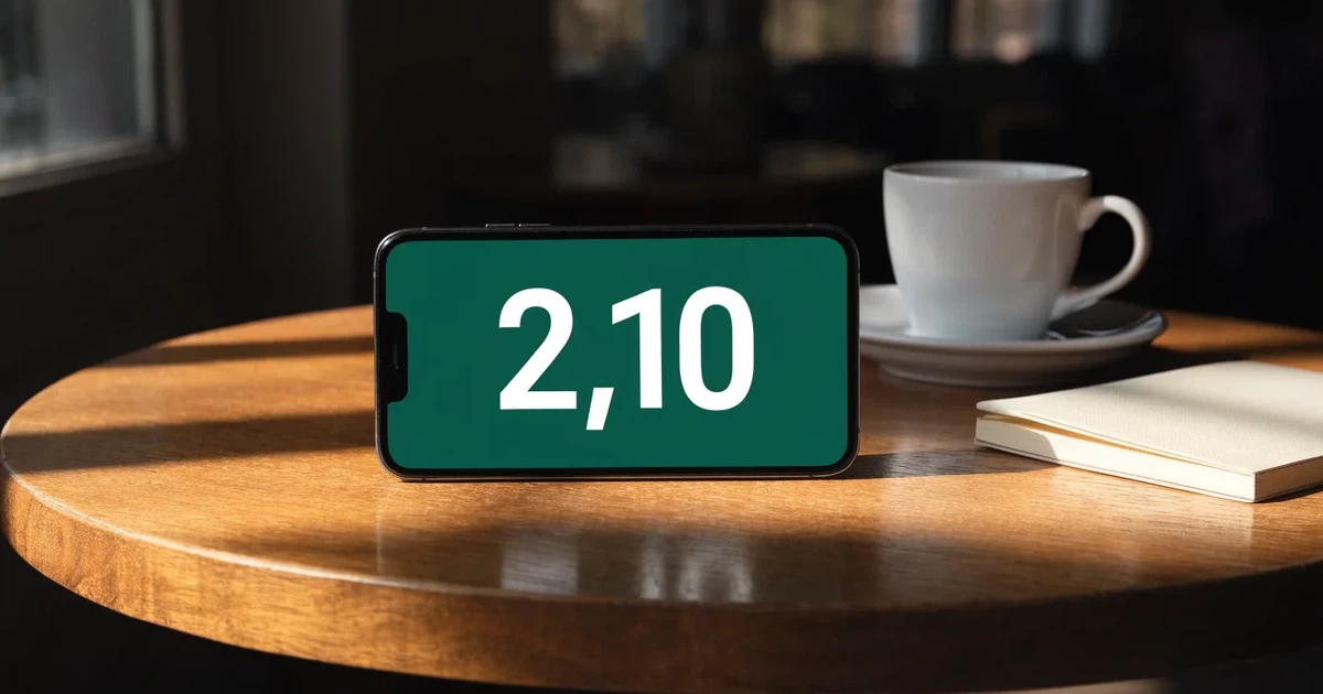 Ein Smartphone mit dunklem Bildschirm liegt auf einem Tisch in einem Café, daneben eine Tasse und ein Notizbuch.