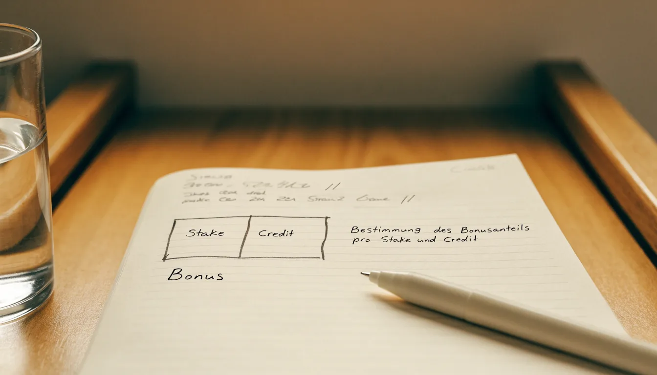 Ein Notizbuch mit handschriftlichen Rechnungen und ein Taschenrechner liegen auf einem aufgeräumten Schreibtisch in warmem Licht.