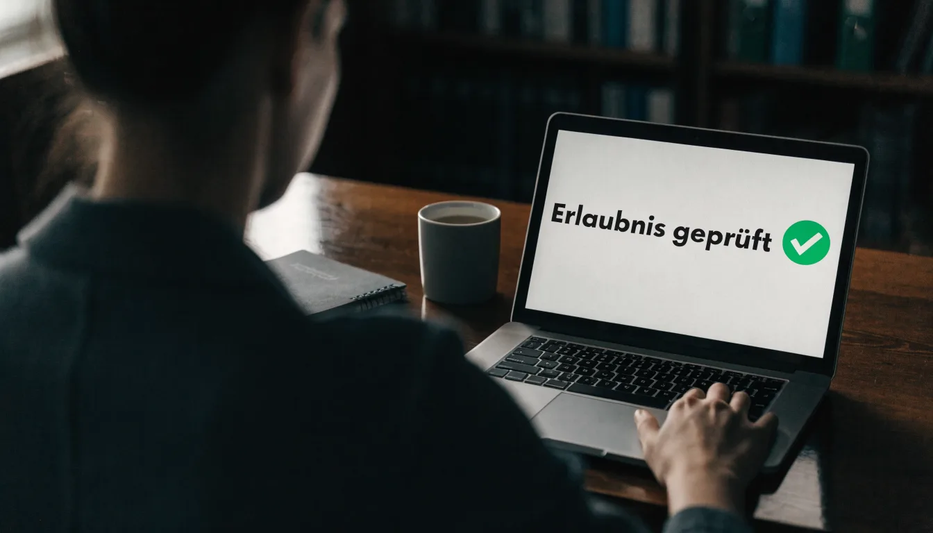 Ein Richterhammer aus Holz steht auf einer dunklen Schreibtischplatte, im Hintergrund ein unscharfes Bücherregal.
