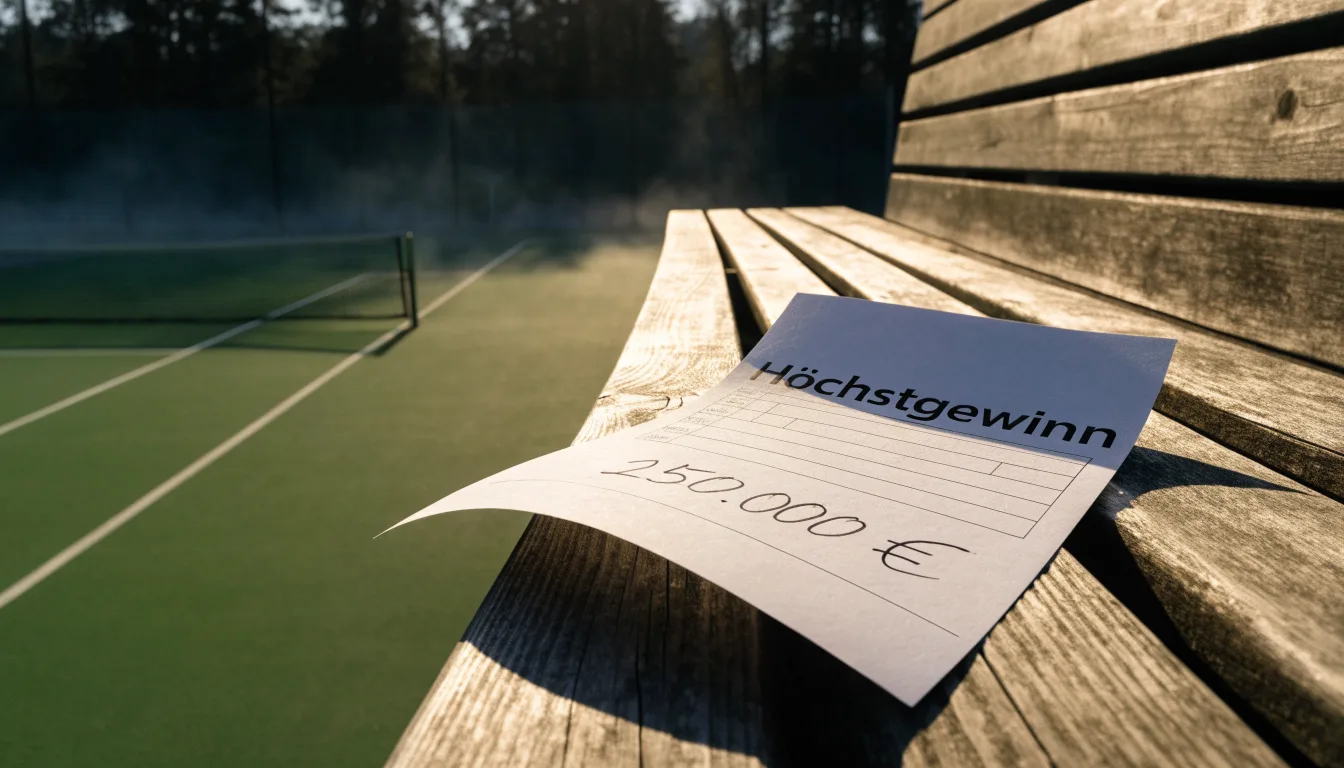 Ein Tennisplatz bei Sonnenaufgang, Netz und Linien im Streiflicht, ohne Menschen.