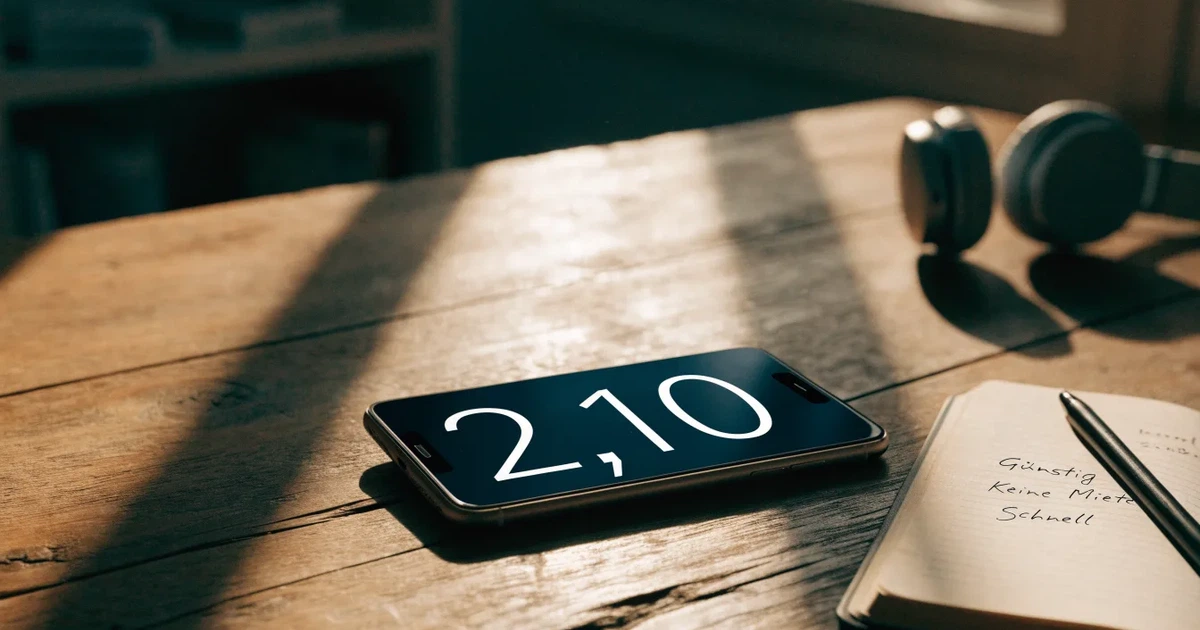 Ein Smartphone mit schwarzem Display liegt neben Kopfhörern auf einem Schreibtisch, daneben ein aufgeschlagenes Notizbuch.