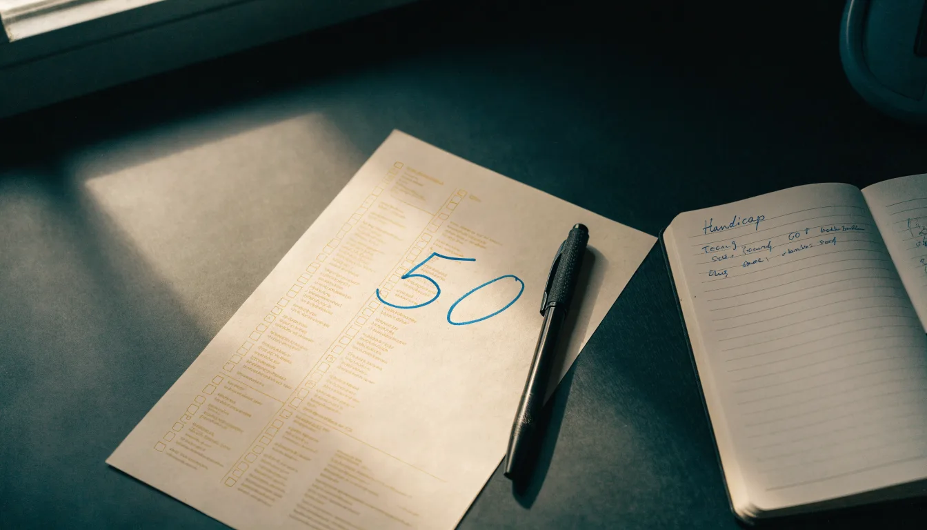 Ein leerer Papierwettschein und ein Kugelschreiber auf einer glatten Schreibtischplatte, daneben ein aufgeschlagenes Notizbuch mit handschriftlichen Notizen.