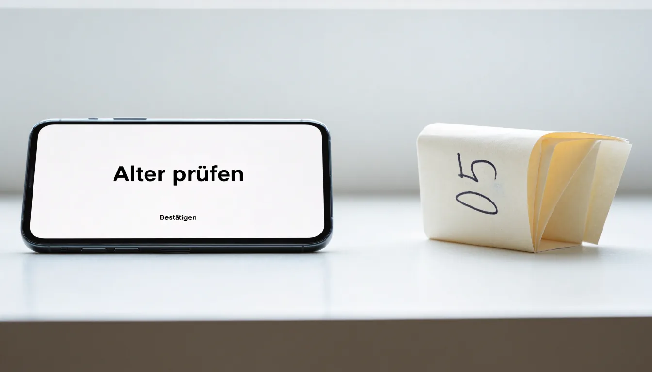 Eine Messingwaage und ein geschlossenes Buch stehen auf einem hellen Tisch vor einer ruhigen, unscharfen Wand.