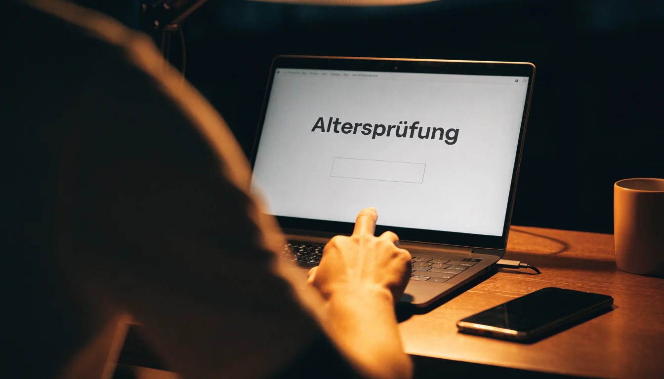 Eine Balkenwaage aus Messing steht im Gleichgewicht auf einem dunklen Pult neben einem hölzernen Richterhammer, dahinter eine unscharfe Wand.
