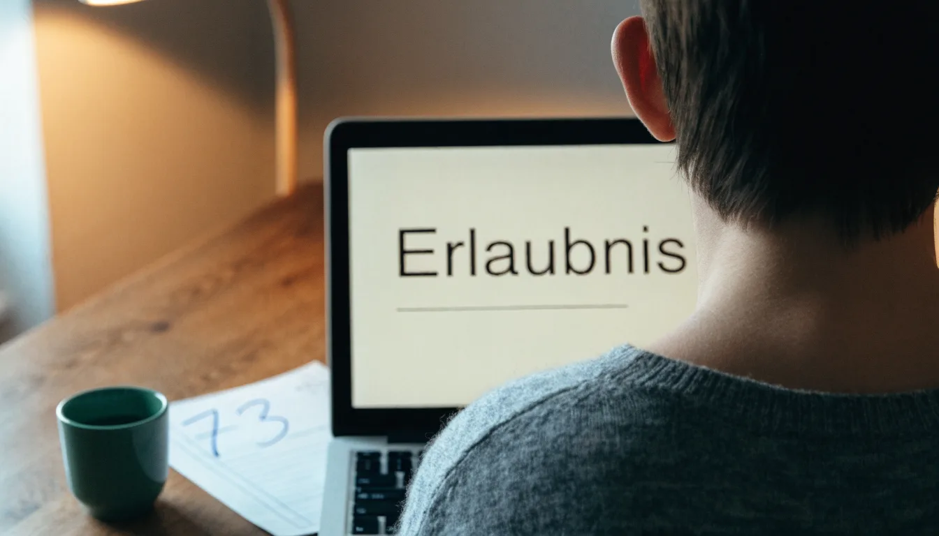 Eine Balkenwaage aus Messing steht im Gleichgewicht auf einem dunklen Pult neben einem hölzernen Richterhammer.